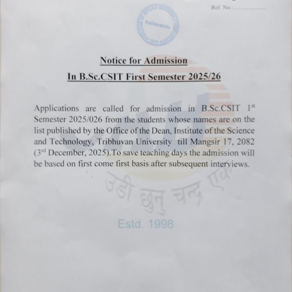 Admission call for B. Sc. CSIT